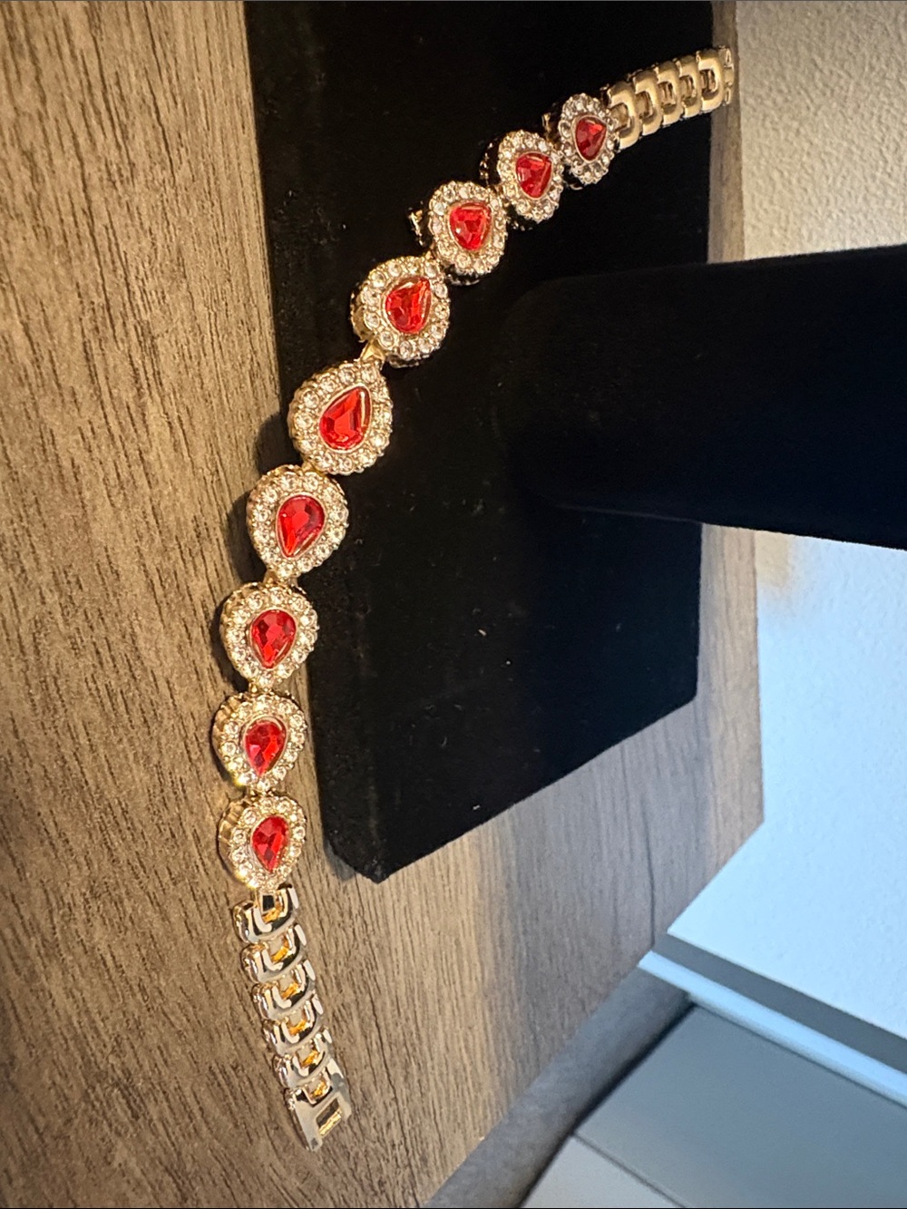 Gold Bracelet with Red Teardrop Stones - Elegant Women’s Jewelry - Picture 3 of 3